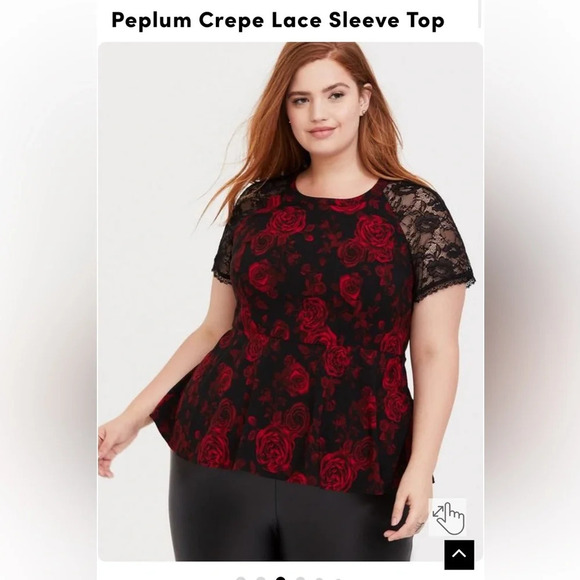 Torrid Peplum Crepe Lace Sleeve Top - Picture 1 of 8